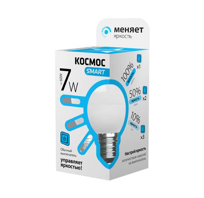 Рекомендуем купить Лампа светодиодная GL45 7Вт 220В E27 4500К 3 уровня яркости Космос Smart LksmLEDSD7wGL45E2745