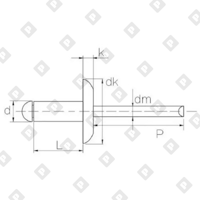 Заклепка вытяжная открытая 4,8x14 с экстра увеличенным бортом 16 мм, оц. сталь / оц. сталь - №2