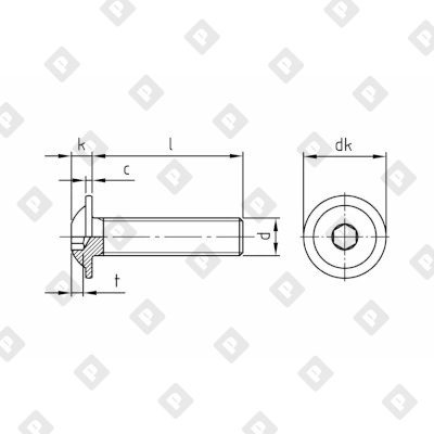 Винт ISO 7380-2 М8x10 с полукруглой головкой и прессшайбой, шлиц шестигранник HEX, кл. пр. 10.9, оц. сталь - №2