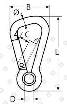 Карабин асимметричный с кольцом ART 8322 10X100 нерж. сталь А4 - №2
